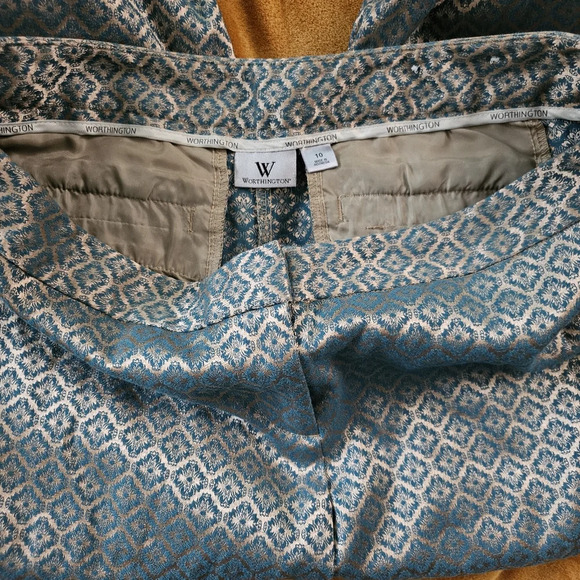 WORTHINGTON TURQUOISE & GOLD GEOMETRIC DESIGN PANTS SIZE 10 Nwot - Picture 3 of 5